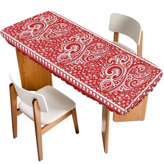 Valentine's Day Table Cloths for 8 Foot Rectangle Tables, Red Love Retro Country Abstract Art Patio Waterproof Elastic Fitted Tablecloths, Washable Rectangular Table Cover for Camping