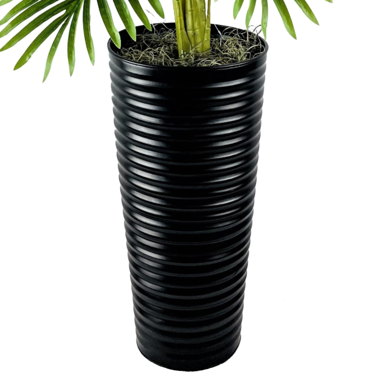 LCG Florals 4ft Artificial Palm Plant, Faux Palm Tree with Black Ribbed Planter, Tall Indoor Decorative Fake Plant for Home or Office