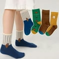 thumbnail image 5 of Esaierr 4 Pairs 3-12 Years Boys Fashion Cotton Crew Socks for Toddler Kids,Fall Winter Color Blocking Mid-Calf Socks, 5 of 9