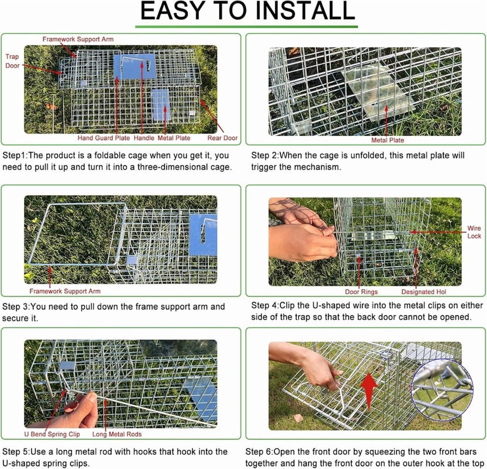 Live Animal Cage Traps,24in Rabbit Trap,Humane Way Folding Raccoon Traps for Stray Cats,Squirrels,Live Traps for Raccoons,Steel Foldable with Pedal Triggers