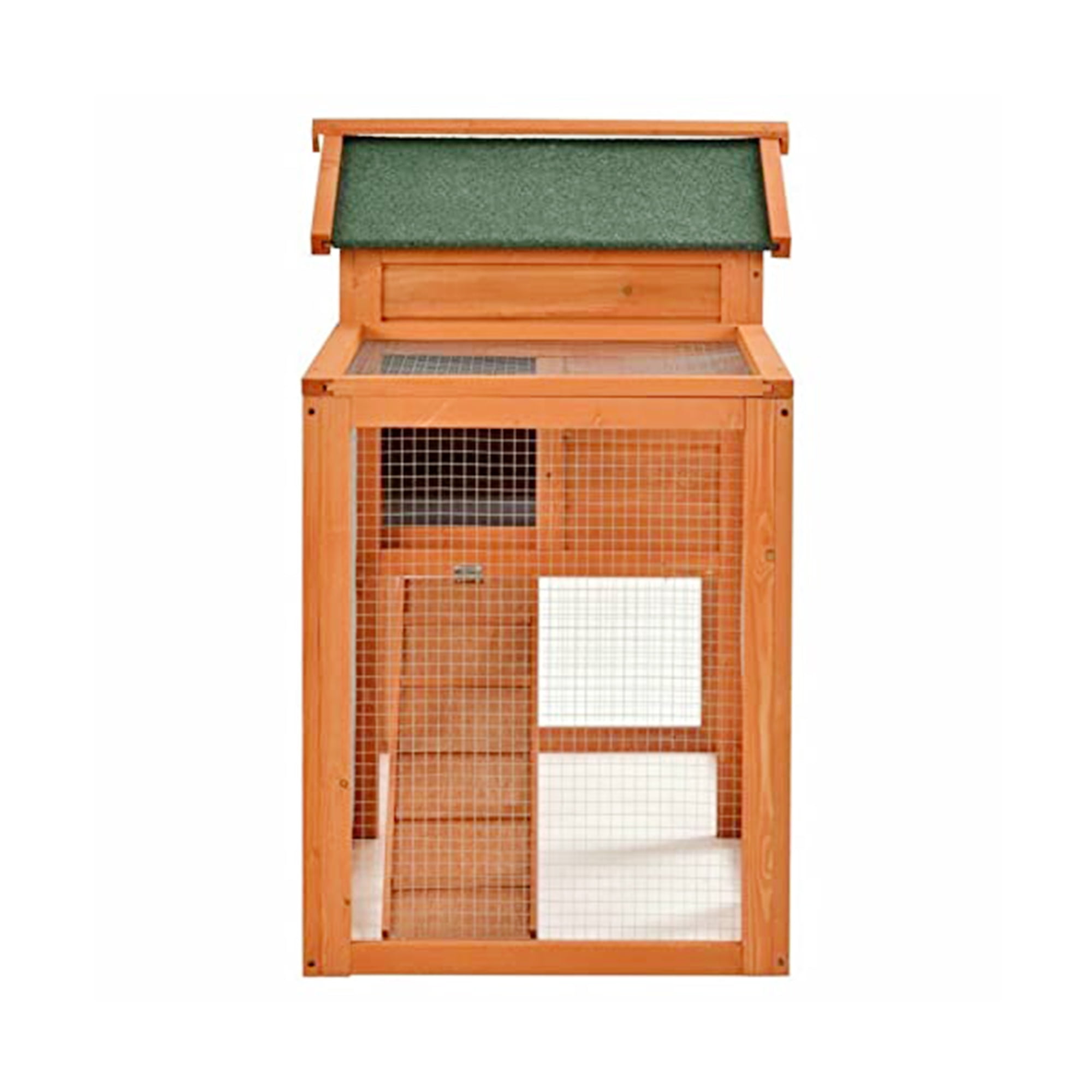 Kadyn 48" Wood 2 Tier Chicken Coop Habitat, Rabbit Hutch for Outdoors, Indoor Guinea Pig Coop Pet House with Stairs, Orange