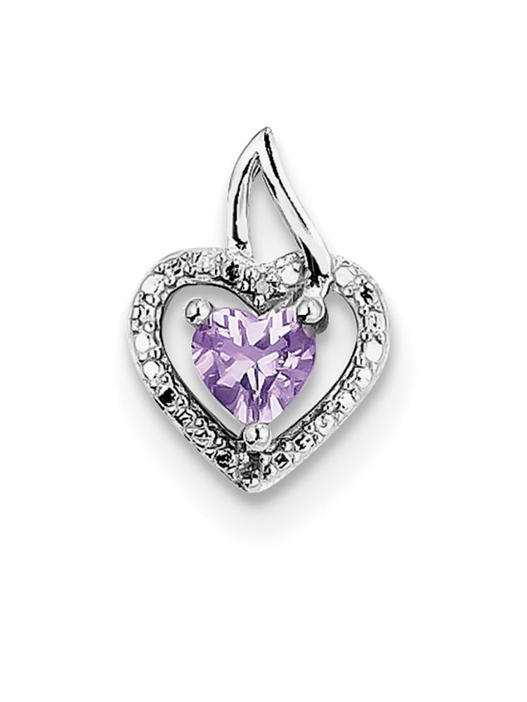 925 Sterling Silver Polished Rhodium-plated Diamond and Amethyst Pendant