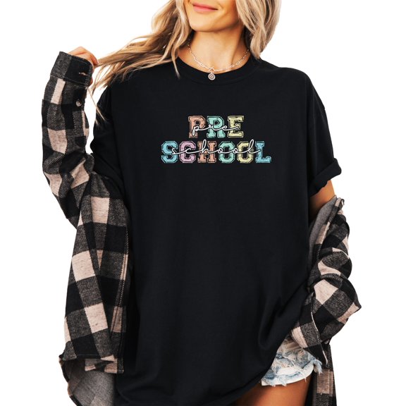Pastel Preschool Shirt for Toddlers, Youth and Women Cute Trendy School Tee for Adults and Kids Black Shirt Adult 2XL