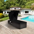 thumbnail image 3 of Gymax Chaise Longue de Patio en Rotin avec Auvent Réglable Coussin Noir, 3 of 10