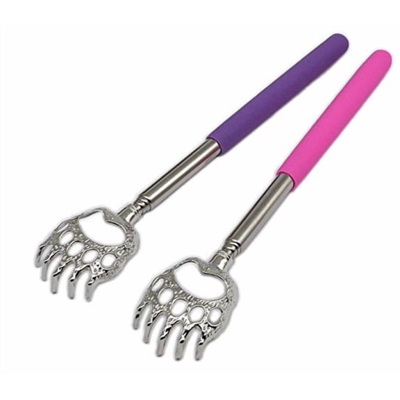 (2- Pack Extendable Telescopic Scratcher Handle,Bear Claws Metal Back Scratchers/Hand Massager/backslap with Rubber Handles（Purple and Pink