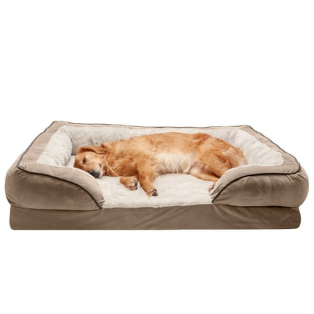 UPC: 0842229119930 | FurHaven Pet Products Velvet Waves Perfect Comfort Cooling Gel Memory Foam Sofa-Style Pet Bed for Dogs & Cats – Brownstone Jumbo