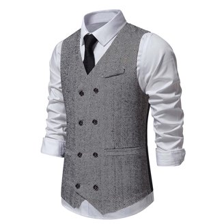 AeoTeokey Klassieke Mens Wol Tweed Pak Vest Casual Mouwloze Jas