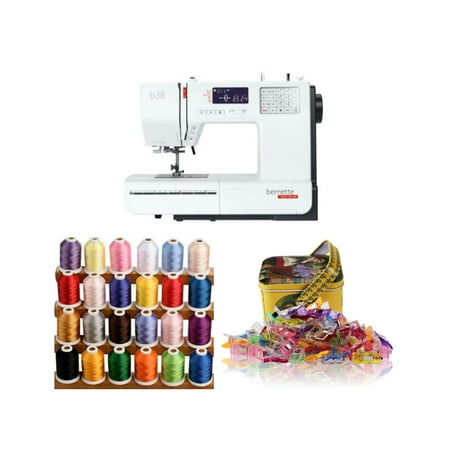 Bernette 38 Swiss Design Computerized Sewing Machine with Sewing Clips and Polyester Embroidery Thread