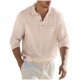 thumbnail image 2 of Ceisia Men's Relaxed Fit Linen Blend Long Sleeve Turndown Collar Shirt with Chest Pocket Beige L Gifts, 2 of 9
