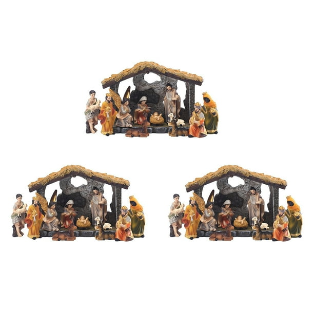 3X Pesebre NavideñO Escena Grupal DecoracióN Caja de Regalo Regalo de Navidad en Resina