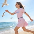 thumbnail image 5 of Girls One Piece Swimsuit Skirted Kids Bathing Suits Zipper Short Sleeves Swimwear Girls Swim Dress, 5 of 7