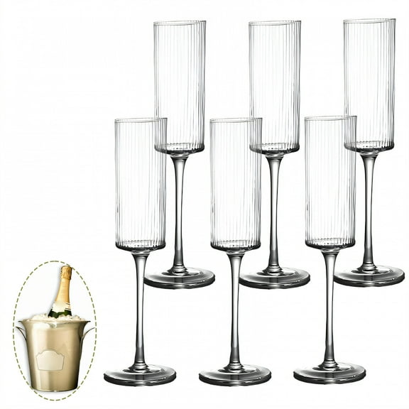ACDANC 6Pcs Champagne Flutes Plastic 5.5 oz Reusable Multiple Times Cocktail Glass Party Cups for Parties White