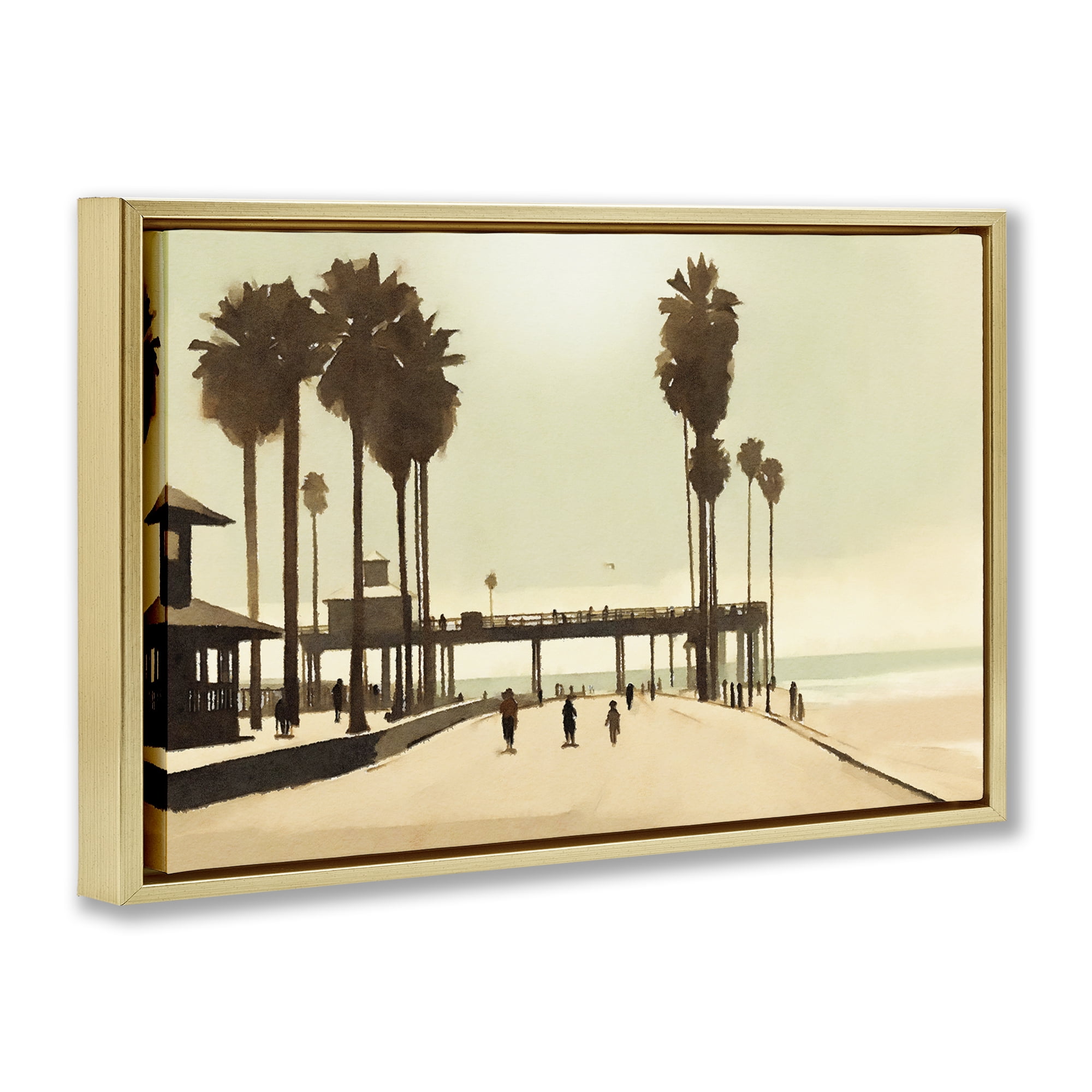 Stupell Industries Tropical Beach Walkway Landscape & Nature Painting Gold Floater Framed Canvas Art Print Wall Art, 31 x 21