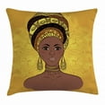 thumbnail image 1 of African Woman Throw Pillow Cushion Cover, Tribal Woman Portrait in Turban Ornate Mandala Inspired Round Motif, Decorative Square Accent Pillow Case, 16 X 16 Inches, Yellow Brown Cocoa, by Ambesonne, 1 of 2