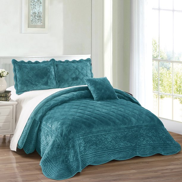 Home Soft Things 4 Piece Supersoft Microplush Bedspread Set Blue