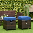 thumbnail image 2 of Outsunny 2 PCS Patio Wicker Ottoman Set, Two Square Outdoor PE Rattan Footrest with Removable Cushion, Freely Combined Furniture w/ Handle for Backyard, Garden, Poolside, Blue, 2 of 10