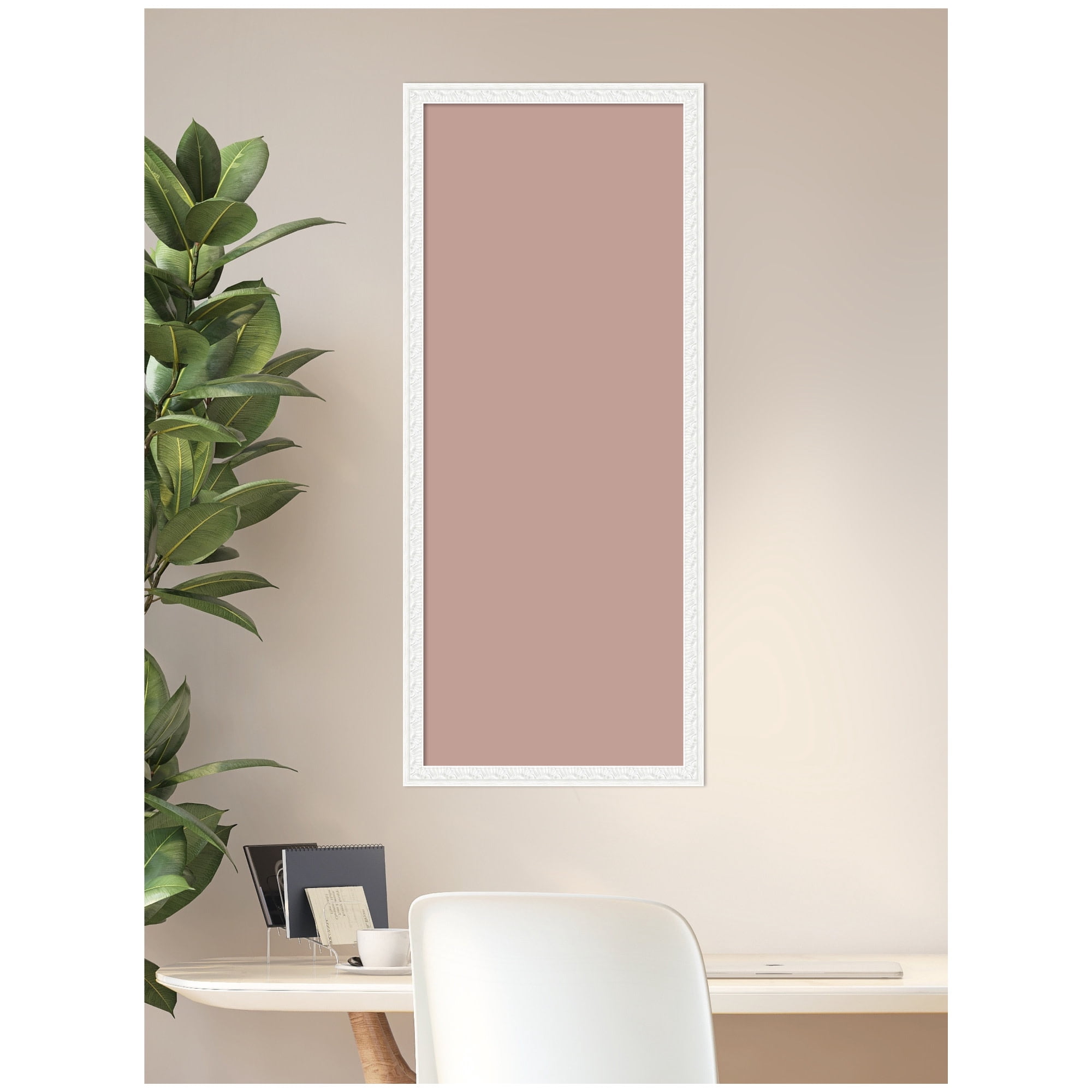 Kate and Laurel Framed Fabric Pinboard 18 x 42,  Printed Linen Decorative Bulletin Board for Use as a Vision Board or Wall Organization, Bethany White Frame