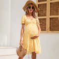 thumbnail image 4 of Womens Shirred Maternity Dresses Short Sleeve Dresses with Ruffe Trim Ruched Flounce Hem Dress, 4 of 4
