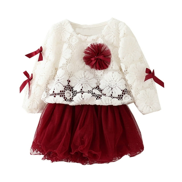 Gibobby Conjunto térmico bebé Niñas pequeñas invierno manga larga Bowknot Smock chaqueta vestido de princesa 2 piezas trajes conjunto de ropa rojo(A, 18-24 Meses)