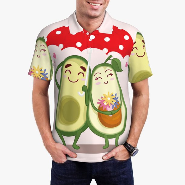 Fotbe Avocado Lovers Wearing Umbrella Camiseta Polo de Golf para Hombre con Estampado – Camisa Deportiva Transpirable con Cuello Abotonado-Medium