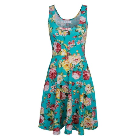 - TAM WARE Womens Casual Fit and Flare Floral Sleeveless Dress