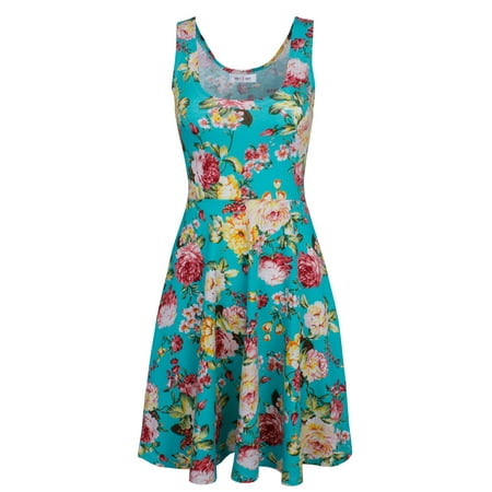 TAM WARE Womens Casual Fit and Flare Floral Sleeveless Dress