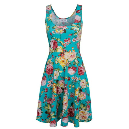 TAM WARE Womens Casual Fit and Flare Floral Sleeveless