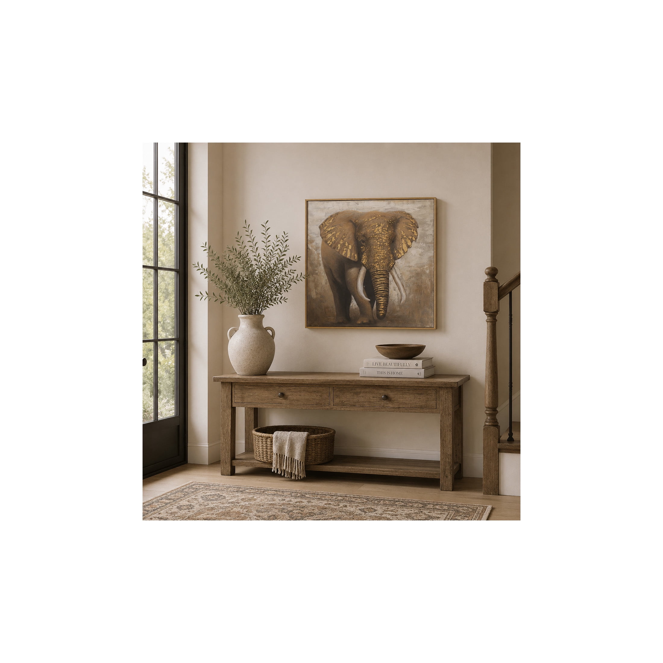 47" x 47" Elephant Framed Wall Art with Gold Frame, by DecMode