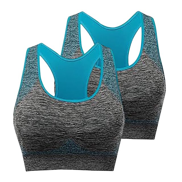 VEKDONE Racerback Sports Bras 2 Pack for Women Medium Support Wireless Padded Full Coverage Workout Bra Blue S
