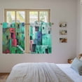 thumbnail image 3 of Abstract Green Tier Curtains 54 Inch Length, Painting Buildings Geometric Color Block Cafe Short Curtains for Bathroom Over Sink, Small Kitchen Curtain Light Filtering Drapes 2 Panels 27.5"Wx54"L, 3 of 8