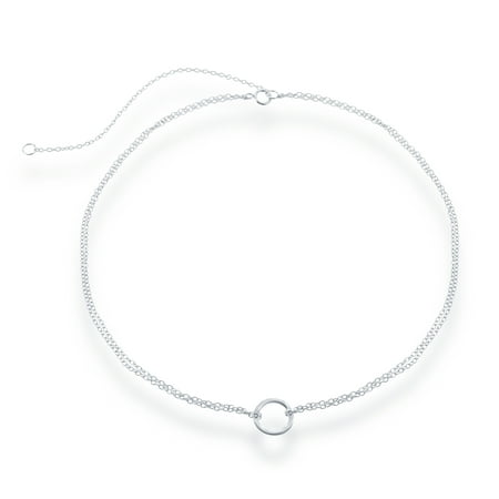 Sterling Silver 12" + 3" Center Circle Dainty Choker Necklace