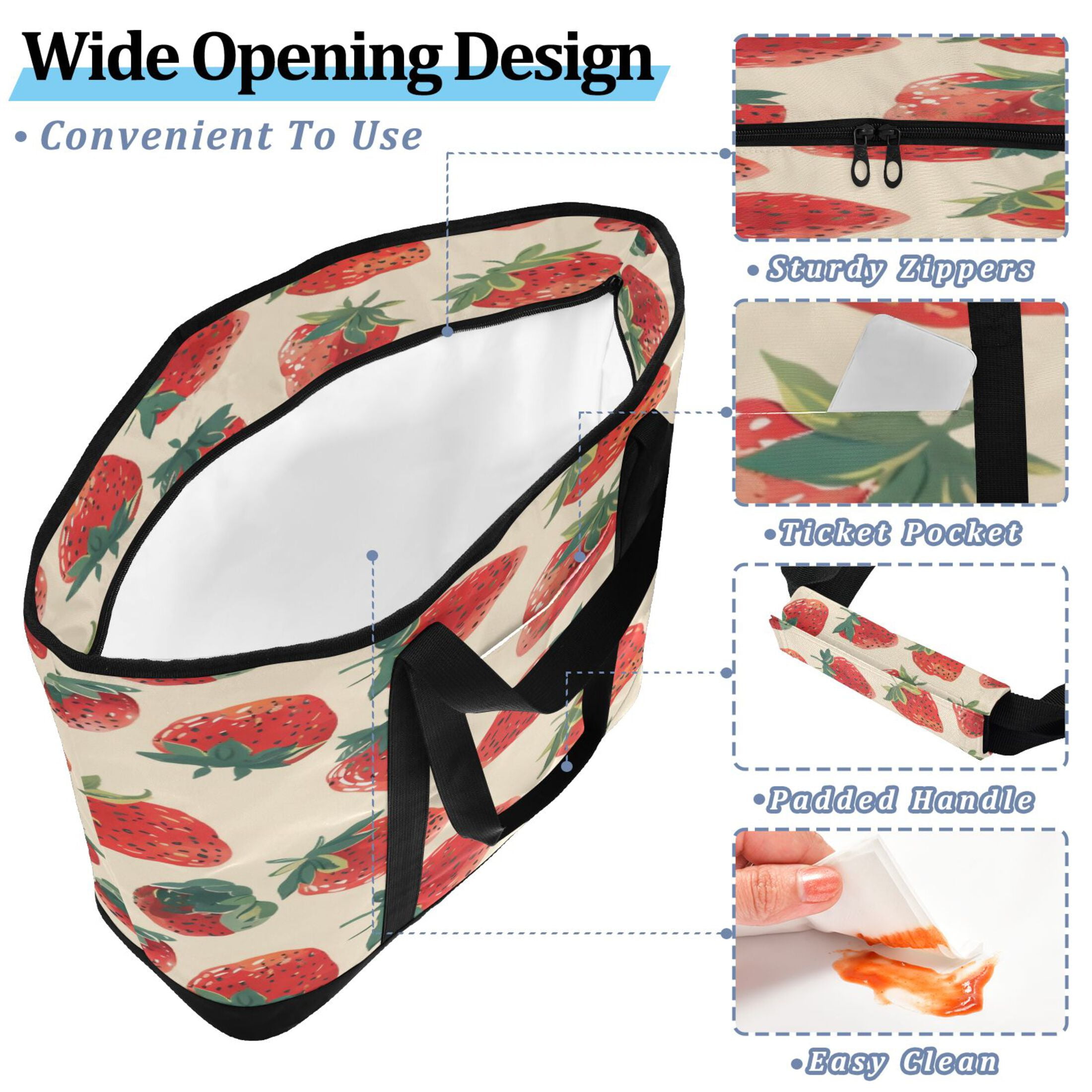 Large Hand-held Ice Pack Picnic Bag Insulation and Refrigeration Suitable for Shopping Picnics and Camping Red Strawberry