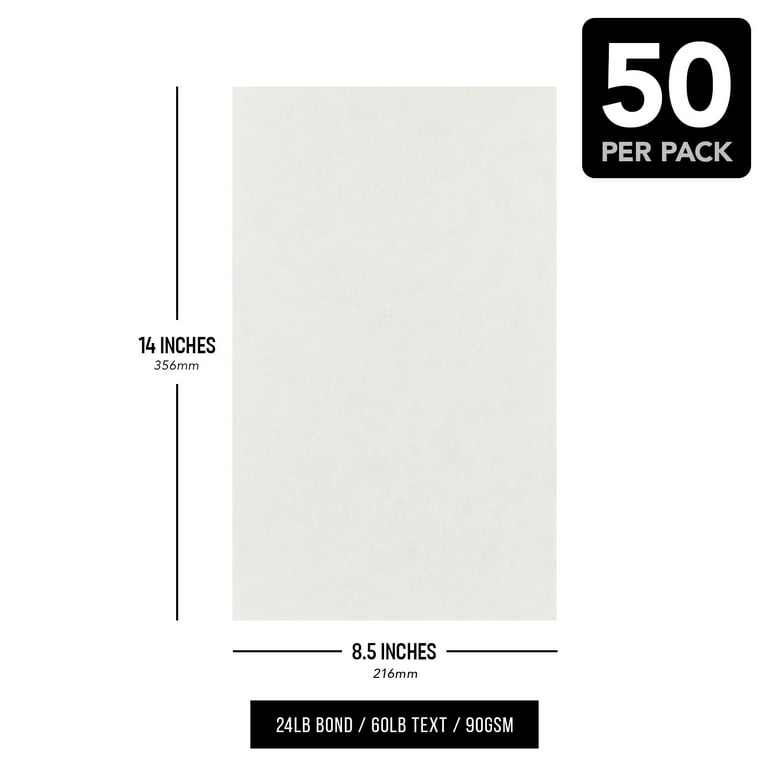 Fleece White Parchment Paper – Great for Certificates, Menus and Wedding  Invitations | 24lb Bond / 60lb Text / 90GSM | 8.5 x 14 (Legal Size) Paper