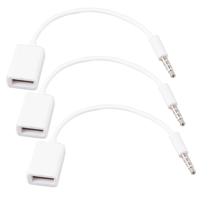 Milisten 3PCS USB To 3.5MM 12V Vehicle Mounted MP3 Transfer Cable Aux CD Player Audio Cable(White)