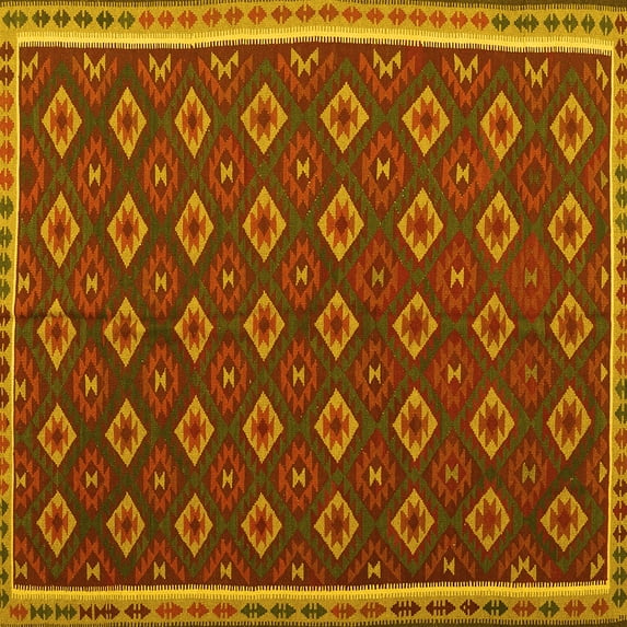 Ahgly Company Machine Washable Indoor Square Oriental Yellow Traditional Area Rugs, 7' Square