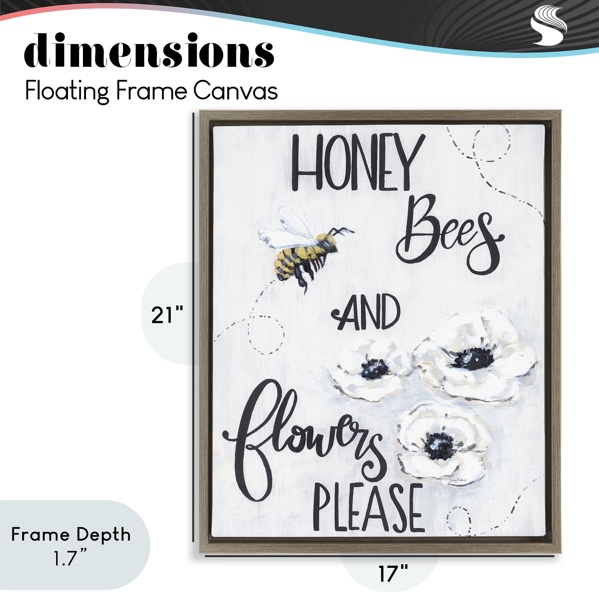 Stupell Industries Garden Bees & Flowers Please Brown Framed Floater Canvas Wall Art, design by Sara Baker