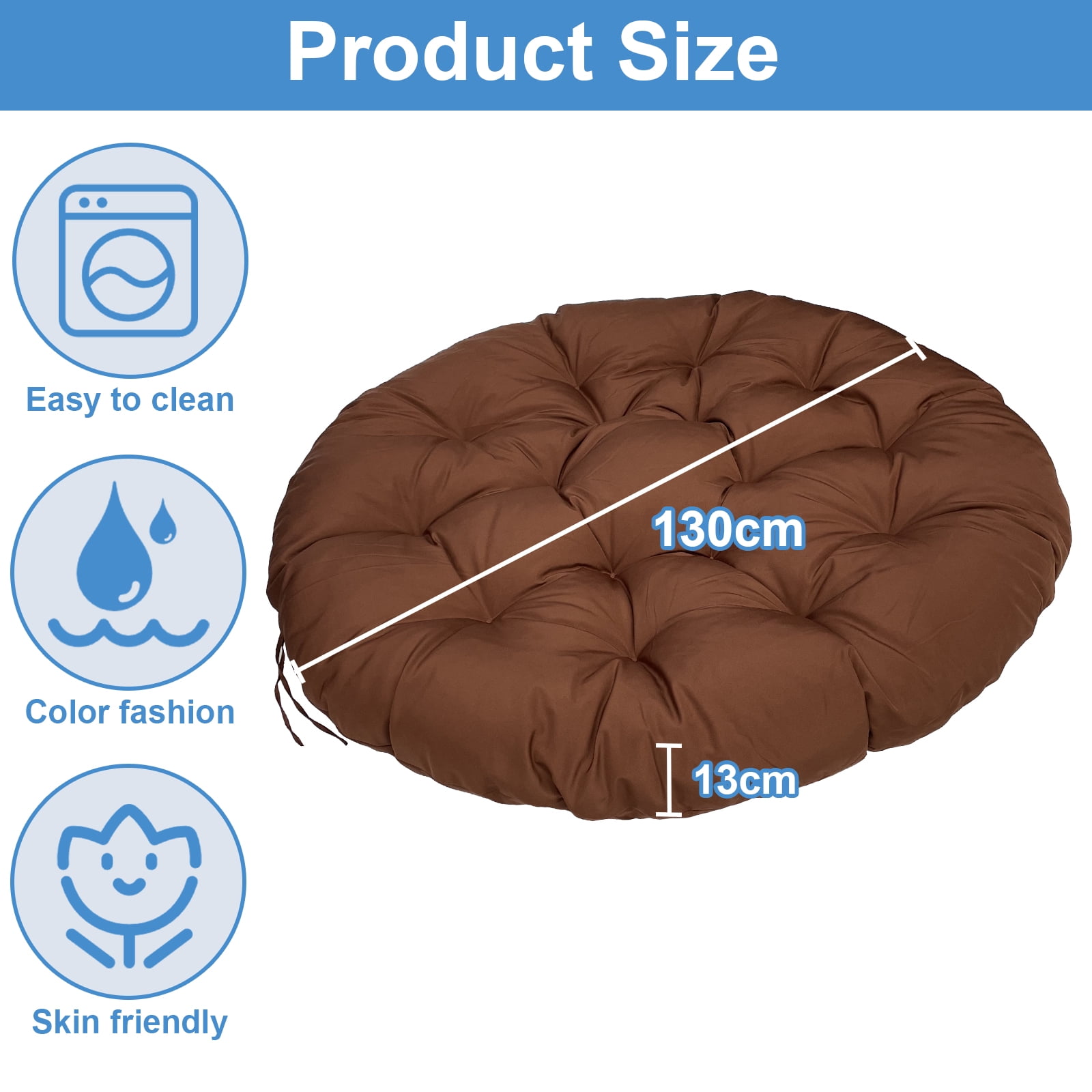 JOVELL 51 Inch Papasan Cushion Replacement, 5" Thick Waterproof Round Chair Pad, Fade & UV Resistant Indoor Outdoor Patio Seat Cushion, Brown