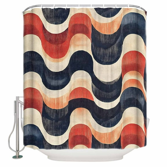 Small Stall Shower Curtain 36x72 Inch Narrow Half Size Navy Blue Red Bath Curtains Bathroom Decor Modern Abstract Vintage Art Waterproof Fabric Shower Curtain Set with Hooks 36 Inch