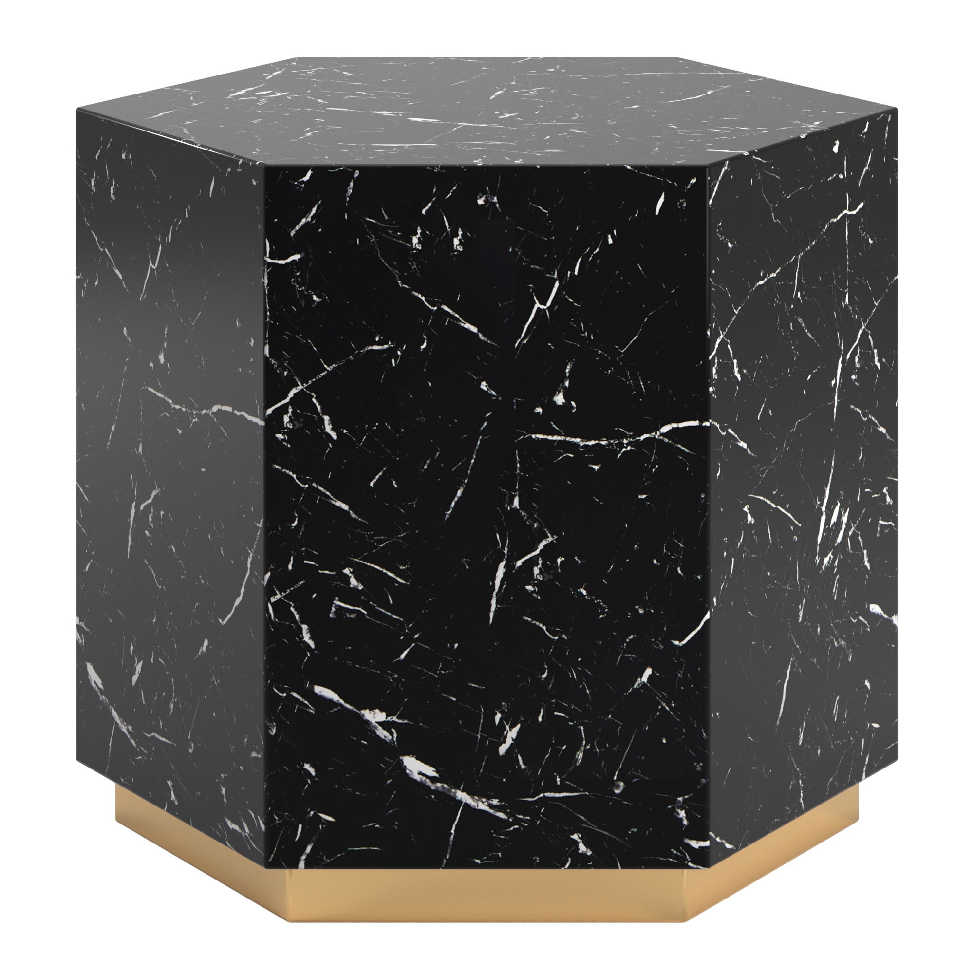 Weston Home Declan Hexagon Faux Marble End Table, Black