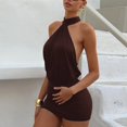 thumbnail image 4 of Sexy Halter Neck Backless Mini Dress for Women Sleeveless Ruched Bodycon Party Night Out Club Dresses, 4 of 9