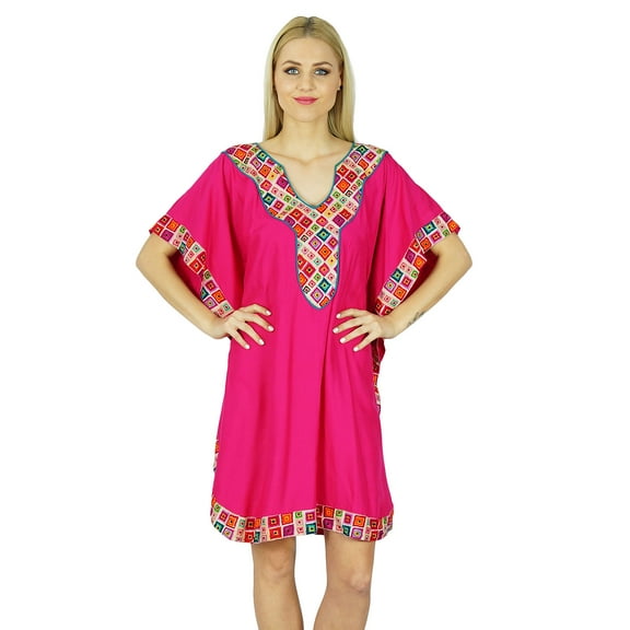 Bimba Women Short Rayon Kaftan Kimono Sleeve Pink Caftan Boho Dress Coverup