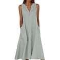 thumbnail image 2 of HongQid Womens Sleeveless Henley Maxi Dress Linen Blend Casual A Line Dress With Pockets Summer, 2 of 5