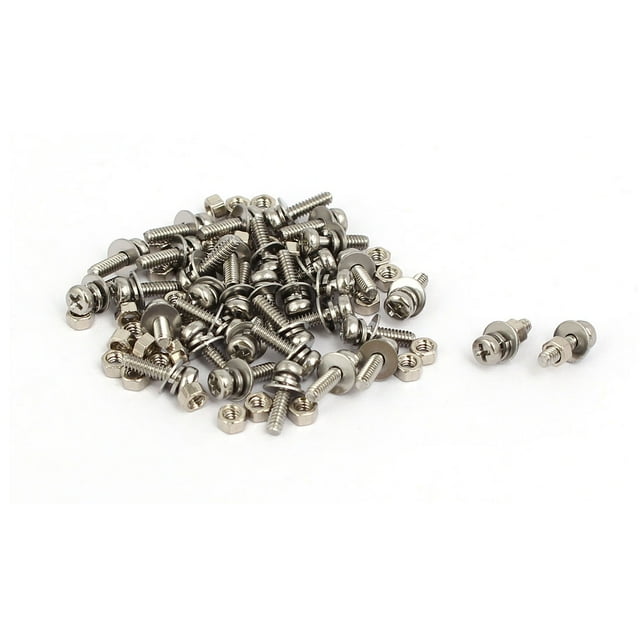 M1.6x6mm Tornillo de cabeza plana Phillips de acero inoxidable 304 con tuerca y arandela 35 juegos