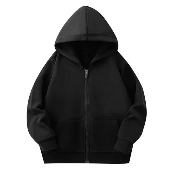 LYEAA Sports Jackets for Kids Hooded Zip up Long Sleeved Solid Color Casual Fall and Winter Coats