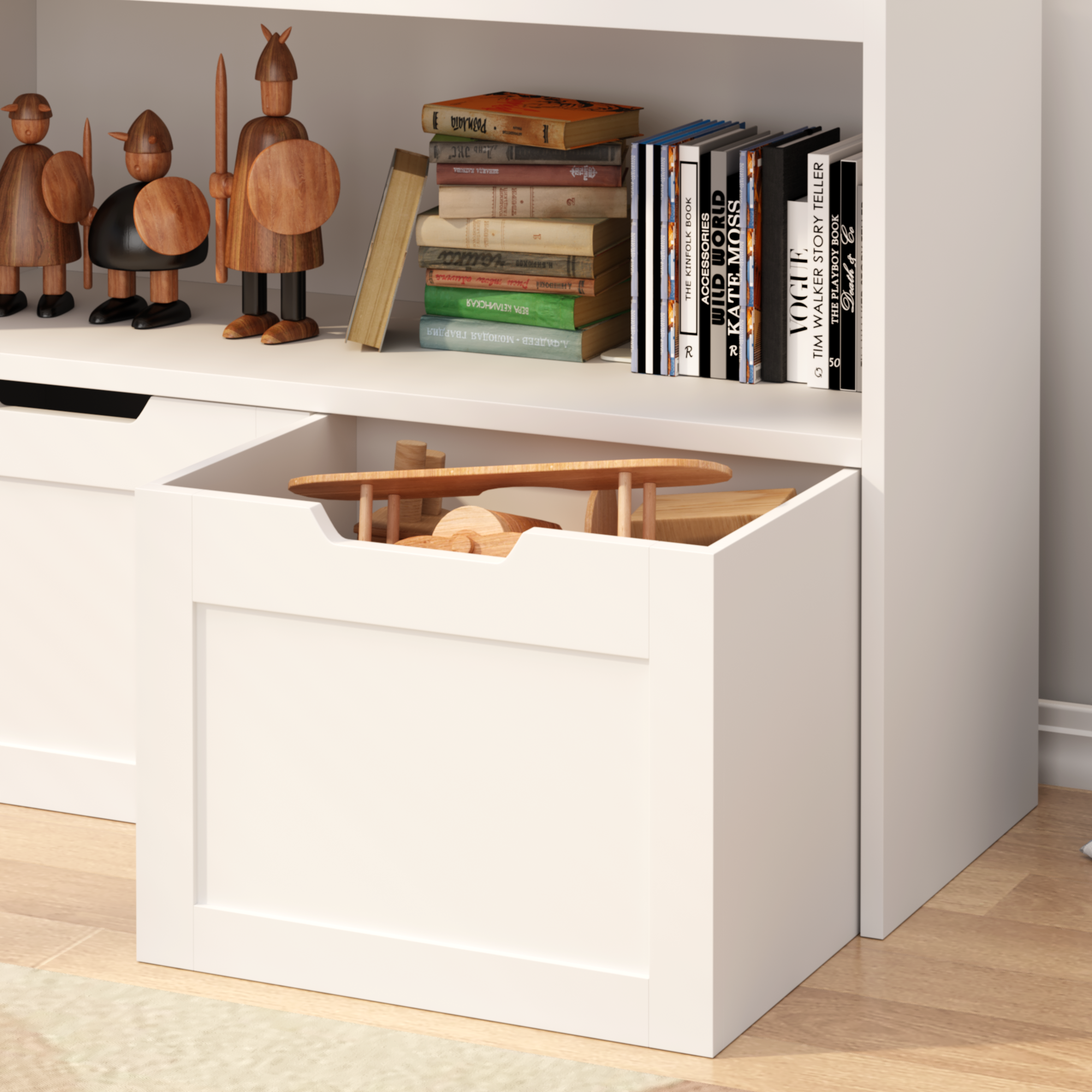 Jopath Kids Bookshelf and Toy Storage with 2 Removable Bins for Bedroom,Playroom,White