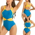 thumbnail image 2 of UTSJKR Women's One-Piece Swimsuits Color Block Sexy Swimwear Fashion Swimdress Monokini Beach Bikini Sets Blue 4, 2 of 7