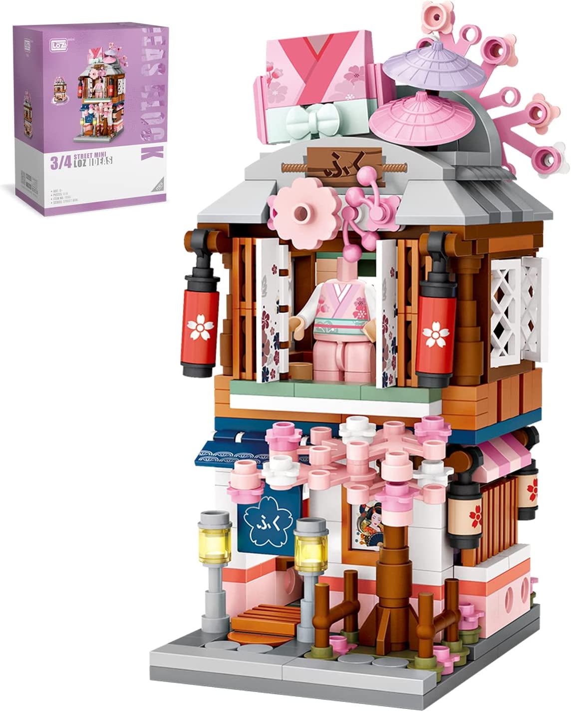 Japanese Street View Building Kit - 418 PCS Modular Set With Kimono Shop, Ramen Shop, DIY Model For Adults