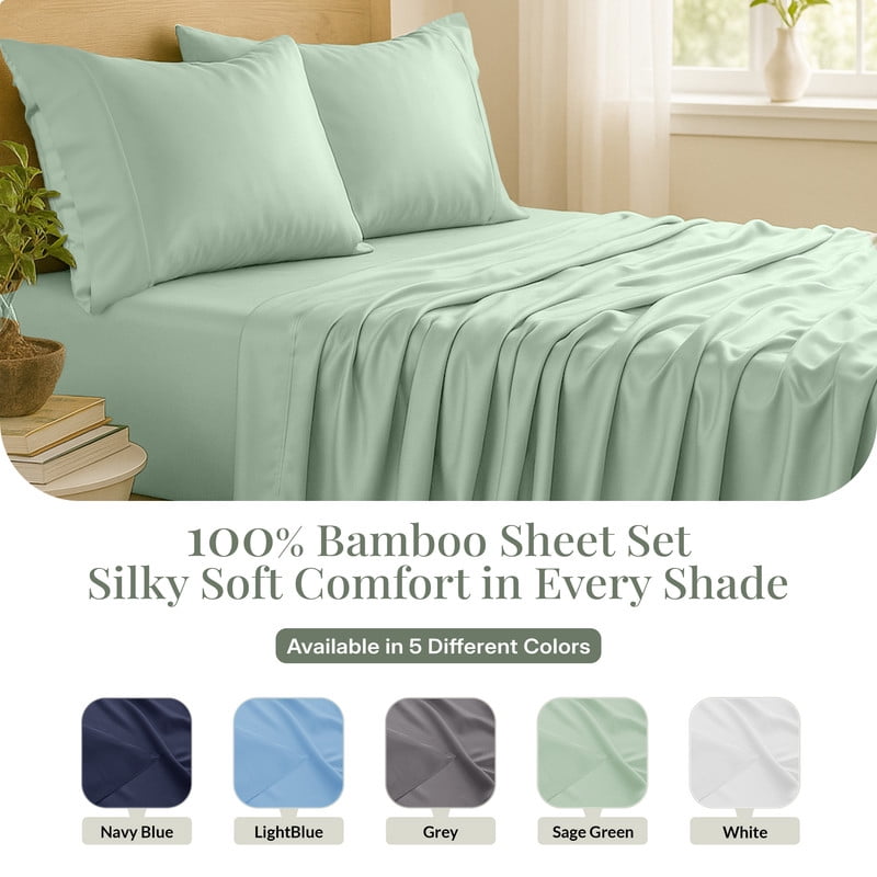 Lux Decor 100% Organic Viscose from Bamboo Sheets Set Full - 4 Piece Ultra-Soft Luxury Cooling Bed Sheets, 16" Deep Pocket, Breathable & Hypoallergenic - Sage