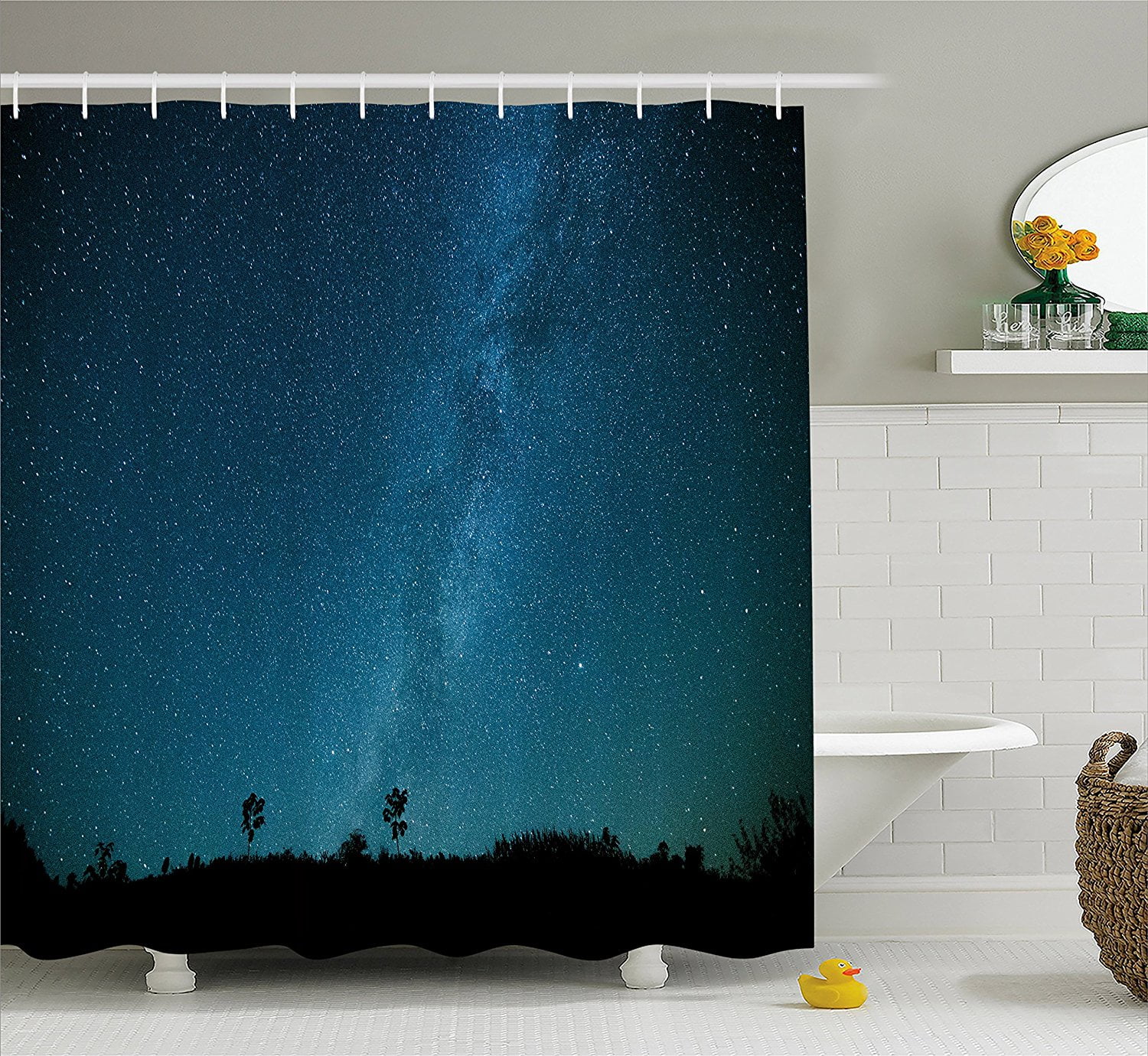 Star Shower Curtain by , Starry Night Sky Calm Quiet Cosmic Nebula View
