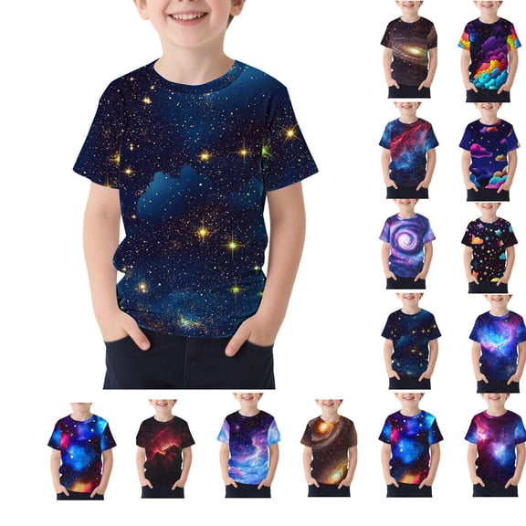 Afuyipoi Graphic T-shirts for Boys,Breathable Crewneck Star Print Short Sleeve Tshirt Multicolor 9-10T